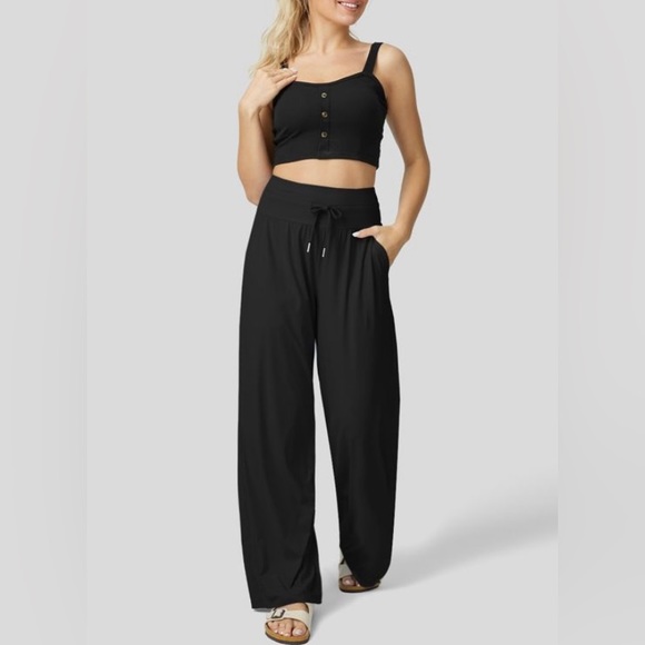 SOLD NWT HALARA High Waisted Drawstring Side Pocket Wide Leg Cool Touch Casual P - Picture 1 of 6